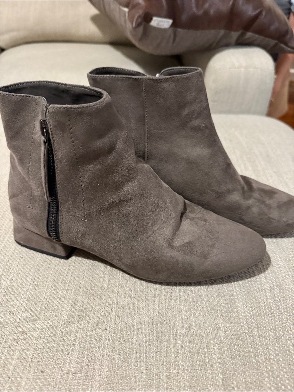 Zara Gray Suede Ankle Booties with Side Zip